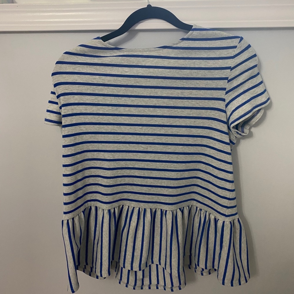 Gray and blue shirt with ruffles